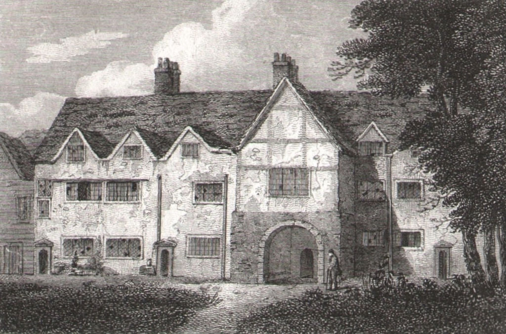Part of Charter House, London. Antique engraved print 1817 old